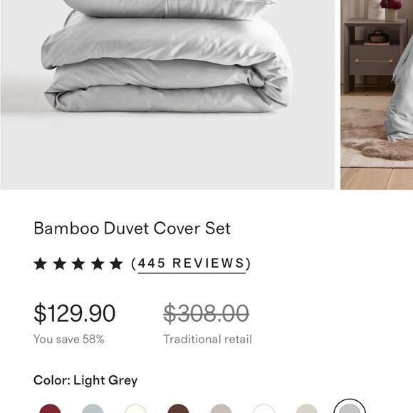 Quince Bamboo Duvet Cover Set Light Grey Size Full/Queen - Picture 7 of 9